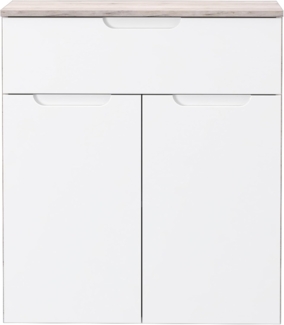 Forte Moreno Kommode 70, Moderne Kommode mit 2 Türen und 1 Schublade, Schlaf-/Wohnzimmer, Flur, Holzwerkstoff, Weiß, 70 cm breit x 80,1 cm hoch x 34,1 cm tief