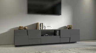 Dmora - TV-Ständer Vanni, niedriges Wohnzimmer-Kommode mit 4 Türen und 1 Schublade, TV-Ständer-Basis, 220 x 44 x 46 cm, Anthrazit