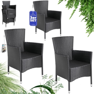 Casaria Gartenstuhl, Rattan Optik Stapelbar 160kg Belastbarkeit 3er Set Wetterfest Sessel