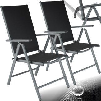 tectake® Aluminium Gartenstuhl 2er Set, Klappstuhl mit hoher Rückenlehne mit 7-facher Neigungsverstellung, Gartenmöbel Set mit 2 Stühlen, Gartenstuhl klappbar, für Garten Balkon Terrasse, anthrazit