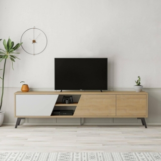 Dmora Mobile Porta TV Sadalsuud, Credenza da soggiorno, Armadio Basso per TV, Base parete attrezzata, 180x36 h48 cm, Quercia e Bianco