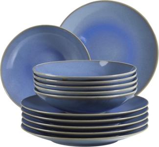 Mäser 931946 Tafelservice Ossia für 6 Personen, Steinzeug, blau (1 Set, 12-teilig)