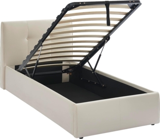 BAÏTA Seguro Bett mit Bettkasten, Velours, Beige, Creme, 90x190 cm, inkl. Lattenrost