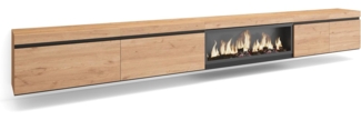 Skraut Home | TV-Schrank, Lowboard | für Wohnzimmer und Esszimmer | 368 x 45 x 35 | Elektrokamin XXL | Hängend | Moderner Stil | Eiche
