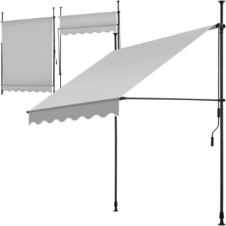 tectake® Klemmmarkise mit Handkurbel, Balkon Markise ohne Bohren, Markise höhenverstellbar, UV-beständig, wasserabweisend, Terrassenüberdachung, Sonnenschutz Terrasse & Balkon, Breite 150 cm -hellgrau