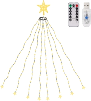 SALCAR 1,5m Christbaumbeleuchtung mit Ring, Weihnachtsbaum Lichterkette und 1 Weihnachtsbaumspitze Stern,