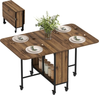 HOMCOM Klapptisch Esszimmertisch für 6 Personen, mit Ablage, für kleine Räume (Küchentisch, 1-St, Esstisch), für Wohnzimmer, Braun