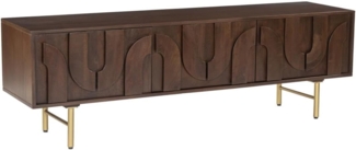 Vente-unique - TV-Möbel mit 3 Türen - Mangoholz & goldfarbenes Metall - Holzfarben dunkel - MIZORAM von Maison Céphy