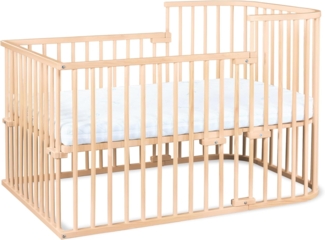 babybay Boxspring Beistellbett aus massivem Buchenholz/kompakt & verwandelbar/Kinderbett Höhe stufenlos verstellbar & umweltfreundlich/mitwachsendes Babybett (Natur unbehandelt) / Kinderbettset