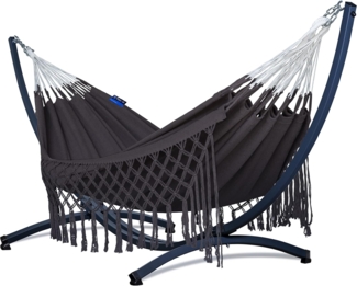 Potenza Hängematte mit Gestell – 220kg für 2 Personen I 100% Baumwolle Boho Medelin Hängematte - 230x160, 200kg I Cocoon - Coffee