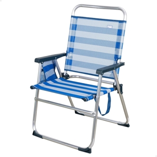AKTIVE Fester Klappstuhl für den Strand, mit Fester Rückenlehne, Maße 48 x 50 x 88 cm, mit Tragegriff, Aluminiumstuhl, Blau und Weiß, 100 kg (53952)