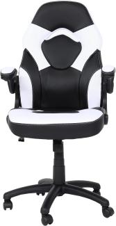 Bürostuhl HWC-K13, Drehstuhl Gamingstuhl, ergonomisch, verstellbare Armlehne, Kunstleder ~ schwarz-weiß