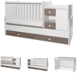 Lorelli Babybett, Jugendbett 3 in 1 Mini Max umbaubar, für 2 Kinder gleichzeitig braun weiß