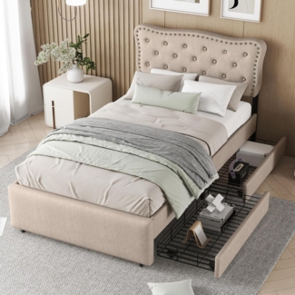 REDOM Polsterbett Doppelbett Bett Stauraumbett Jugendbett gepolsteres Bettgestell (Massivholz Untergestell mit Hydraulisch anhebbarer Bettstauraum, Samt Bezug Funktionsbett mIt Staufächer 140x200 cm mit Matratze), mit weichem Kopfteil Schaum-Polsterung...