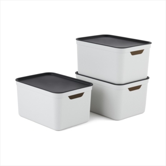 Jive Dekobox 3er- Set Aufbewahrungsbox 16l mit Deckel, Kunststoff (PP recycelt), weiss/anthrazit, 3x16l (37.5 x 27.8 x 29.8 cm)