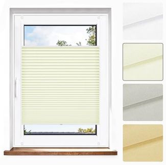 jalousiescout Plissee Pure Plissee Premium, 35 x 100 cm, creme, halbtransparent, ohne Bohren, verspannt, Klemmfix, Polyester-Stoff, blickdicht und lichtdurchlässig