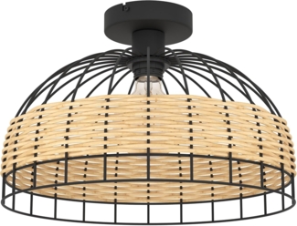 Eglo 43398 NATURE Deckenleuchte ANWICK Stahl schwarz, Rattan natur E27 1X40W H:26,5cm Ø:38cm dimmbar