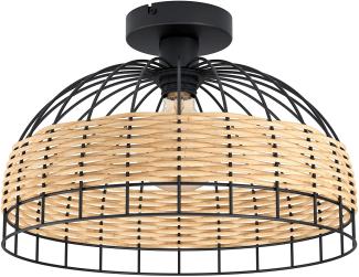 Eglo 43398 NATURE Deckenleuchte ANWICK Stahl schwarz, Rattan natur E27 1X40W H:26,5cm Ø:38cm dimmbar