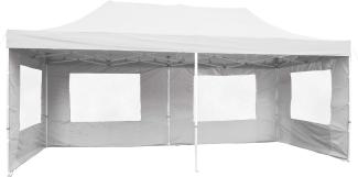 Falt-Pavillon Partyzelt mit Seitenteilen solide Ausführung für Garten Terrasse Feier Markt als Unterstand Plane wasserdichtes Dach 270 m² 3x6 m weiss Polyester Faltpavillon