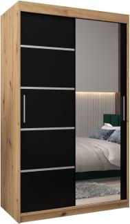 KRYSPOL Schwebetürenschrank Verona 2-120 cm mit Spiegel Kleiderschrank mit Kleiderstange und Einlegeboden Schlafzimmer-Wohnzimmerschrank Schiebetüren Modern Design (Artisan Eiche + Schwarz)