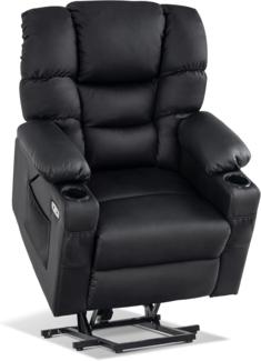 MCombo Relaxsessel mit elektrischer Aufstehhilfe 7190BK, Echtleder, Schwarz, 100 x 86 x 112 cm