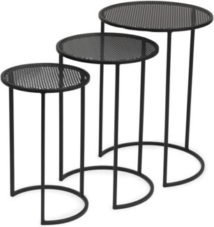 LIFA LIVING 3er Set Runde Beistelltische aus schwarzen Metall, 3X Stapelbare Couchtische, Moderner Kaffeetisch im Industriedesign, bis max. 2 kg belastbar