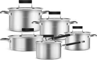 Karaca Topf-Set Eikki Edelstahl-Induktions kochgeschirr, 10-teilig, Anthrazit-Silber