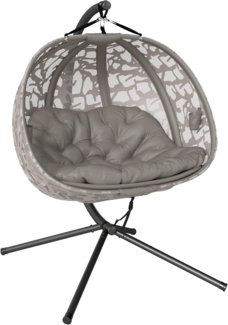 Outsunny Hängesessel Mit Kissen, mit Klappbarem Sitzkorb, Seitentaschen (Hängeschaukel, 1-St, Hängestuhl), Für Indoor, Outdoor, Polyester, Stahl, Sand