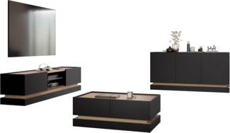 Wohnzimmer-Set Zarpant (Farbe: Schwarz / Eiche Cremona)