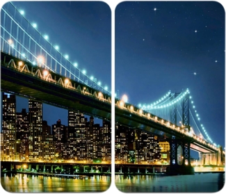 WENKO Herdabdeckplatte Universal Mod. Brooklyn Bridge, höhenverstellbar für alle Herdarten, Schneidebrett und Spritzschutz, Glas, 30x52 cm, 2-teilig