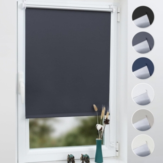 Grandekor Verdunklungsrollo ohne Bohren Dunkelgrau 60x170 cm(Stoffbreite 56cm) Rollos für Fenster ohne Bohren & mit Bohren,Verdunkelungsrollo Thermorollo Klemmrollo Fensterrollo verdunkelung