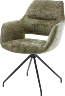 Drehstuhl Yago-Flex mit Armlehnen Chenille Olive Kreuzgestell konisch Schwarz 180° drehbar Taschenfederkern