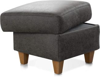 CAVADORE Polsterhocker Palera / Beistellhocker in Lederoptik mit Stauraum, ideal als Fußhocker oder Sitzhocker / 58 x 48 x 58 / Mikrofaser, Dunkelgrau