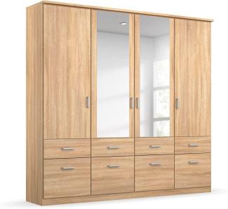 Rauch Möbel Bremen Schrank Drehtürenschrank Kleiderschrank in Eiche Sonoma mit Spiegel und 8 Schubladen 4-türig, inklusive Zubehörpaket Basic 1 Kleiderstange, 4 Einlegeböden BxHxT 181 x 199 x 58 cm