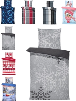 One Home Bettwäsche Winter Thermofleece, Fleece, 4 teilig, Kristalle und Schneeflocken, kuschelig flauschig warm weich Modern