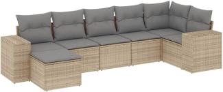 vidaXL 7-tlg. Garten-Sofagarnitur mit Kissen Beige Poly Rattan 3255216
