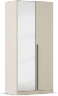 rauch Kleiderschrank Alba, Drehtürenschrank, Garderobenschrank, 2-türig, mit Spiegel, mit 1 Kleiderstange, 1 Einlegeboden und Schubladeneinsatz, Farbe Champagner, Beige, Griffstange Grau metallic, Schwarz, 91x197x54cm