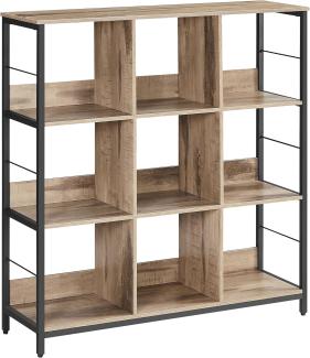 Vasagle Regal mit 3 Ebenen, Bücherregal, Standregal mit 9 Fächern, für Wohnzimmer, Schlafzimmer, Arbeitszimmer, Küche, 30 x 100 x 103,1 cm, Kamelbraun-tintenschwarz LLS112B50