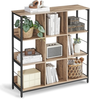 Vasagle Regal mit 3 Ebenen, Bücherregal, Standregal mit 9 Fächern, für Wohnzimmer, Schlafzimmer, Arbeitszimmer, Küche, 30 x 100 x 103,1 cm, Kamelbraun-tintenschwarz LLS112B50