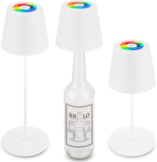 BRILONER - 3 in 1 RGBW LED Tischlampe kabellos IP44 mit Touch, stufenlos dimmbar, Akku & Lichtquelle tauschbar, Nachttischlampe, LED Lampe, Akku Tischleuchte, Weinlampe, Flaschenlampe Aufsatz, Weiß