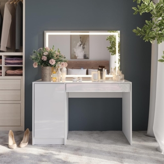 Schminktisch Sherry Weiß/Weiß Hochglanz 119.8 cm mit LED-Spiegel Vicco