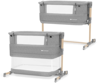 Kinderkraft NESTE GROW 3 in 1 Babybett, Beistellbett baby, Kinderbett ab Geburt für 2 Jahre, mit Matratze Transporttasche Rollen, Höhenverstellung in 5 Stufen, Stahlkonstruktion, Hellgrau
