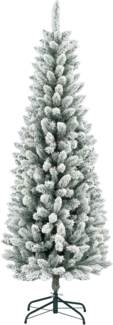 HOMCOM Künstlicher Weihnachtsbaum 183 cm mit 479 Spitzen, Kunstschnee, klappbar Metallständer, Tanne, für Weihnachten Deko, Grün