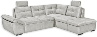 ALIJA Ecksofa mit Schlaffunktion in Silber - Moderne Eckcouch mit Bettkasten und verstellbaren Armlehnen - 265x84 (107) x 217 cm (B/H/T)