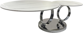 riess-ambiente Couchtisch DANCING RINGS weiß / chrom · runder Keramik-Beistelltisch mit 2 Ebenen (Einzelartikel, 1-St), Wohnzimmer · 2 Tischplatten · Marmor-Design · Metall · drehbar