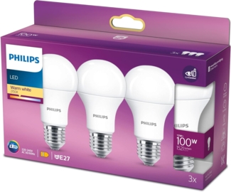 3er Set E27 PHILIPS LED Lampen 13W wie 100W 2700K warmweißes Licht weiß mattiert & blendfrei