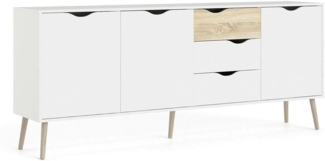 Sideboard NAPOLI Kommode Anrichte Schrank Highboard weiß/Eiche Dekor Landhaus