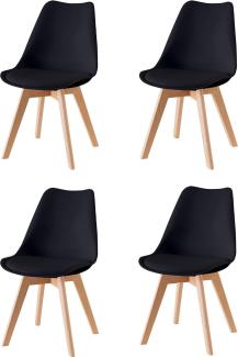 Baroni Home ESS- oder Bürostuhl mit Holzbeinen, Ergonomischer Stuhl mit integrierten Kissen, Schwarz, 4 Stück, 50X48X82 cm