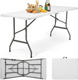 Sekey Buffettisch Tisch Klappbar Kunststoff 152x70 cm | Campingtisch mit Tragegriff Partytisch Klapptisch Gartentisch für Garten Terrasse und Balkon zusammenklappbar 4 Personen (Weiß)