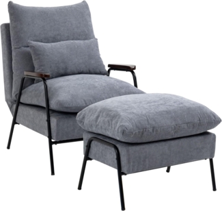 HOMCOM Relaxsessel Sessel mit Hocker, mit Liegefunktion, mit Verstellbar Rückenlehne (Polsterstuhl, 2-St, Fernsehsessel), für Wohnzimmer, Hellgrau